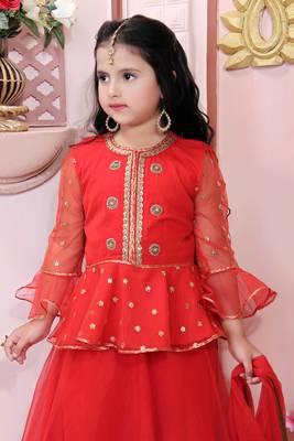 Red embroidered net stitched lehenga 2