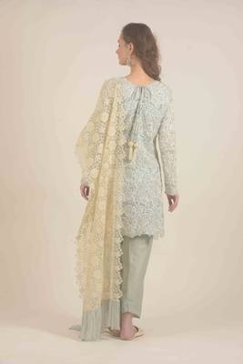  Blue hand embroidery and straight pants with floral duppatta with ruffles 3