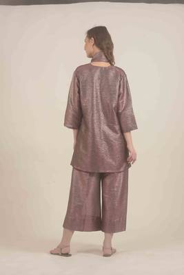 Wine hand woven linen kurta with pant set 4