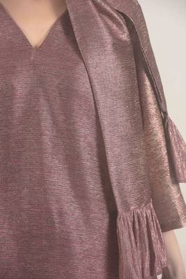 Wine hand woven linen kurta with pant set 5