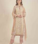 Peach full sleeve kurta with  lace work pants 