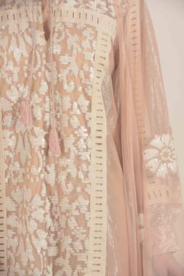 Peach full sleeve kurta with  lace work pants  6