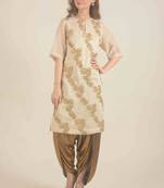  Gold hand woven kurta set with dhoti
