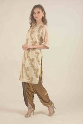  Gold hand woven kurta set with dhoti 4