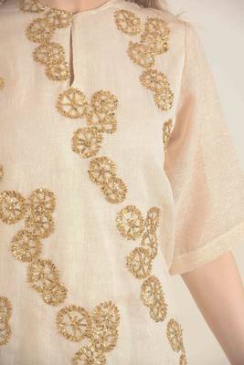  Gold hand woven kurta set with dhoti 6