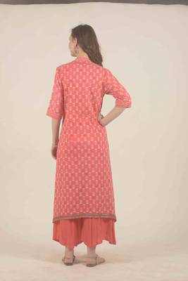  Peach block print cotton kurta with flair pants 6