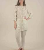  White  kurta with lace and bead detail work  with straight pants
