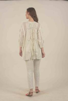  White  kurta with lace and bead detail work  with straight pants 4