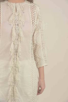  White  kurta with lace and bead detail work  with straight pants 5
