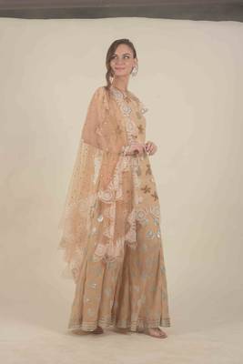  Peach hand sequence kurta and sharara set  3