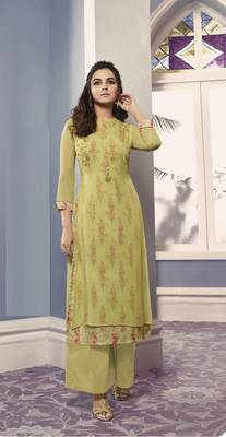 green Georgette Exclusive Sarvoski work top with palazzo 1