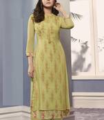 green Georgette Exclusive Sarvoski work top with palazzo