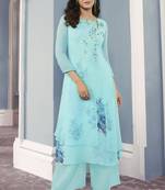 turquoise Georgette Exclusive Sarvoski work top with palazzo