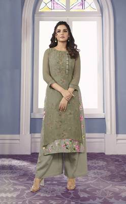 Grey Georgette Exclusive Sarvoski work top with palazzo 1