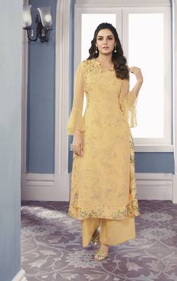 Yellow Georgette Exclusive Sarvoski work top with palazzo 1