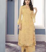 Yellow Georgette Exclusive Sarvoski work top with palazzo