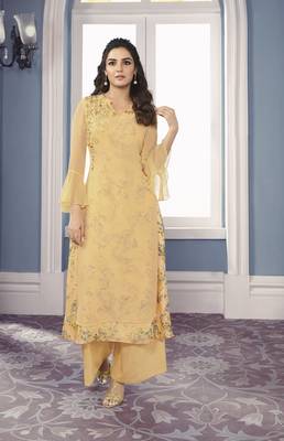 Yellow Georgette Exclusive Sarvoski work top with palazzo 2