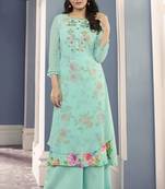 turquoise Georgette Exclusive Sarvoski work top with palazzo