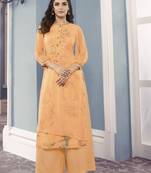 yellow Georgette Exclusive Sarvoski work top with palazzo