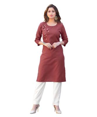 Brown Cotton Straight Kurti 1