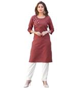 Brown Cotton Straight Kurti