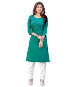 Turquoise Cotton Straight Kurti