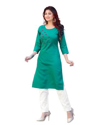 Turquoise Cotton Straight Kurti 2