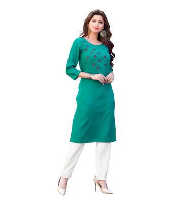 Turquoise Cotton Straight Kurti 3