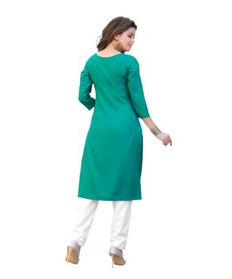 Turquoise Cotton Straight Kurti 5