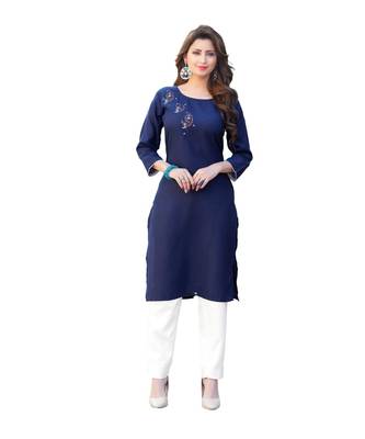 Navy Cotton Straight Kurti 2