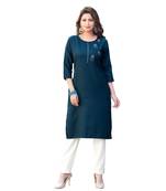 Navy Cotton Straight Kurti