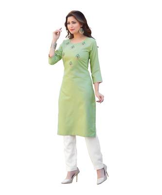 Green Cotton Straight Kurti 2