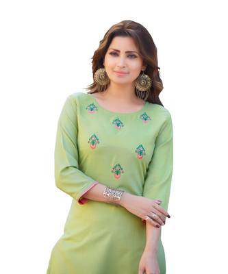 Green Cotton Straight Kurti 4