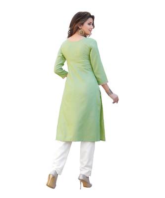Green Cotton Straight Kurti 5