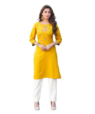 Yellow Cotton Straight Kurti 1