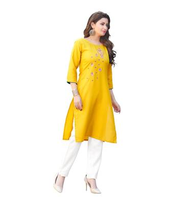 Yellow Cotton Straight Kurti 2
