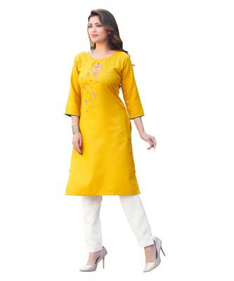 Yellow Cotton Straight Kurti 3