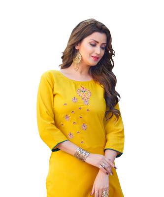 Yellow Cotton Straight Kurti 4