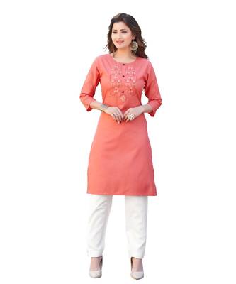 Peach Cotton Straight Kurti 1