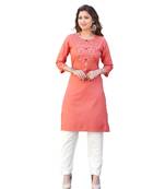Peach Cotton Straight Kurti