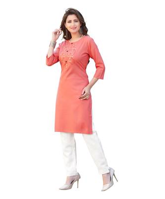 Peach Cotton Straight Kurti 2