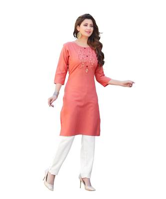 Peach Cotton Straight Kurti 3