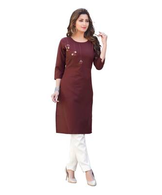 Brown Cotton Straight Kurti 1