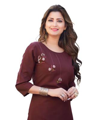 Brown Cotton Straight Kurti 4