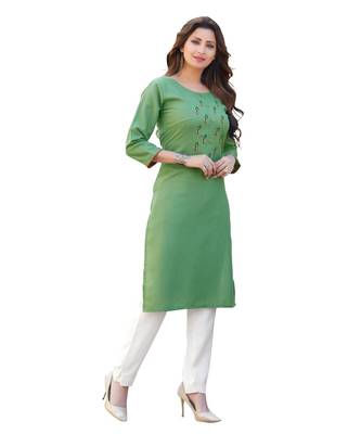 Green Cotton Straight Kurti 2