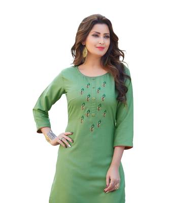 Green Cotton Straight Kurti 4
