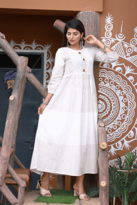 Cream Colored Cotton Slub Kurta - Aspire High - 3336681