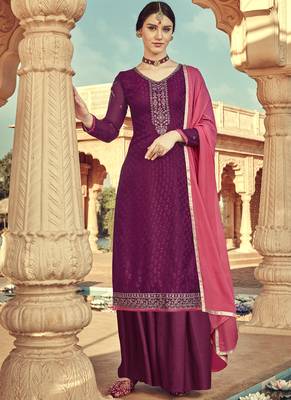 Wine Viscose Brasso Embroidery Salwar Suit 1