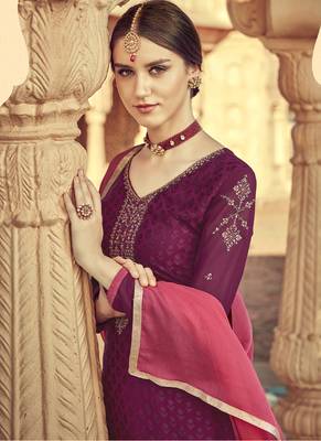 Wine Viscose Brasso Embroidery Salwar Suit 2