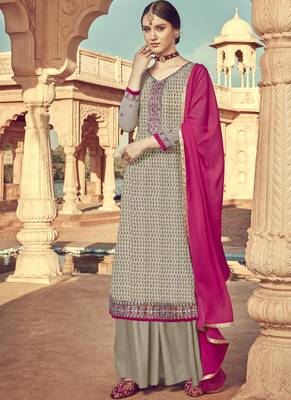 Dark Beige Viscose Brasso Embroidery Salwar Suit 1